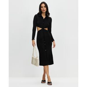 Bobbi Rocco NWT Black Slinky Long Sleeve Midi Dress With Cut Outs LBD Classy L